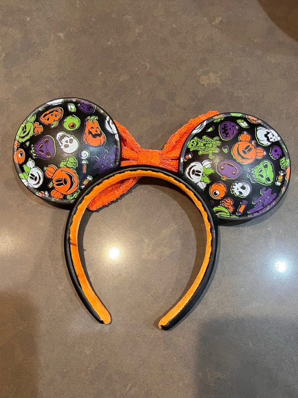 Disney Parks Halloween Minnie Ears - Orange Sequin Bow & Ghouls